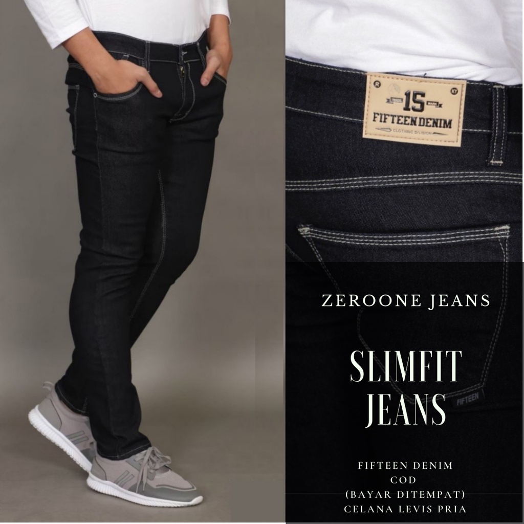 FIFTEEN DENIM - Celana Jeans Pria Slim Fit Streetch Original Blueblack