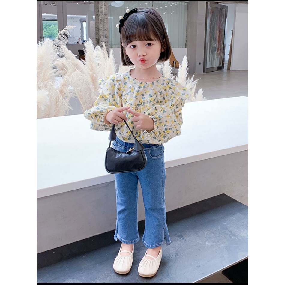 Setelan Jeans Sakura 6M - 3Y Setelan Kemeja Katun Sakura Celana Jeans Import High Quality Setelan Fashion Anak CBKS