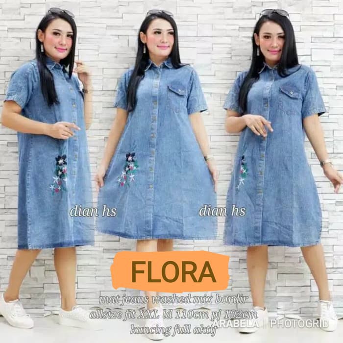 SUPER MURAH - BAJU DRESS ROK TUNIK WANITA BAHAN JEANS LEVIS JUMBO BIG SIZE 2XL XXL