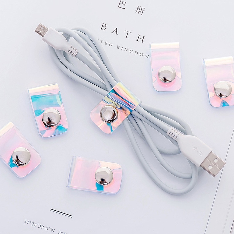 [1 Pcs Cable Tie Button Finishing Line Buckle] [Pvc Transparent Laser Winder Data Cable Headphone Cable Organizer]