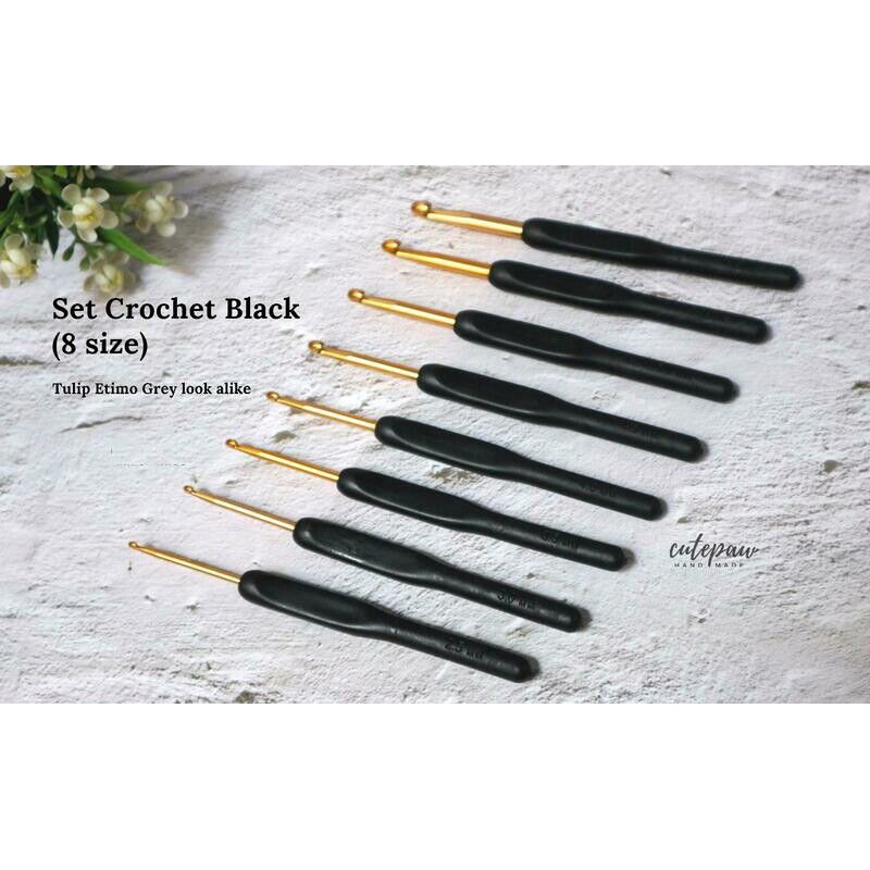 Hakpen SET Black Hitam (Mirip Tulip Etimo Grey)| Crochet Hook