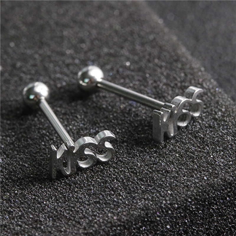 &lt; E2id &amp; &gt; Anting Tindik Lidah / Tubuh Bentuk Barbel Bahan Stainless Steel Gaya Punk