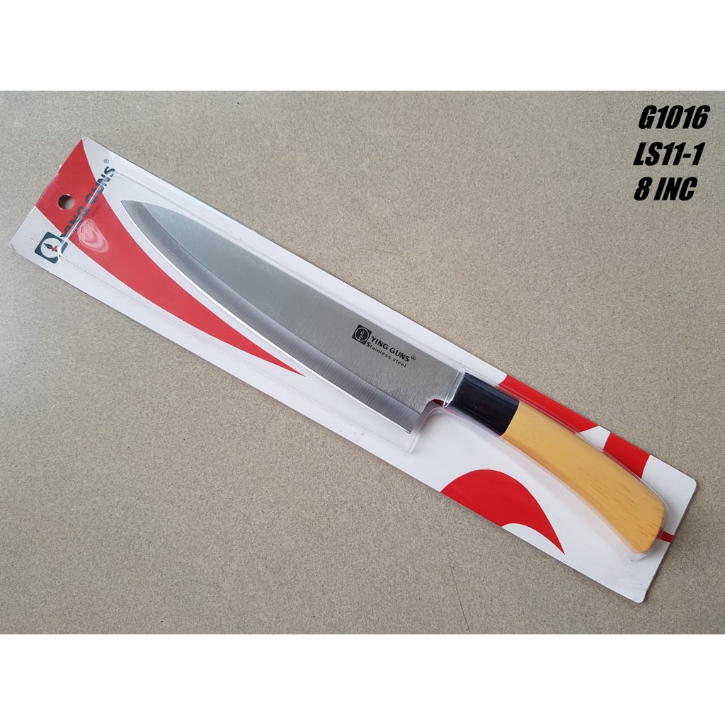 Pisau Dapur / pisau sayur PISAU SET Ying Guns Gagang MOTIF KAYU Bilah 20 cm - cream