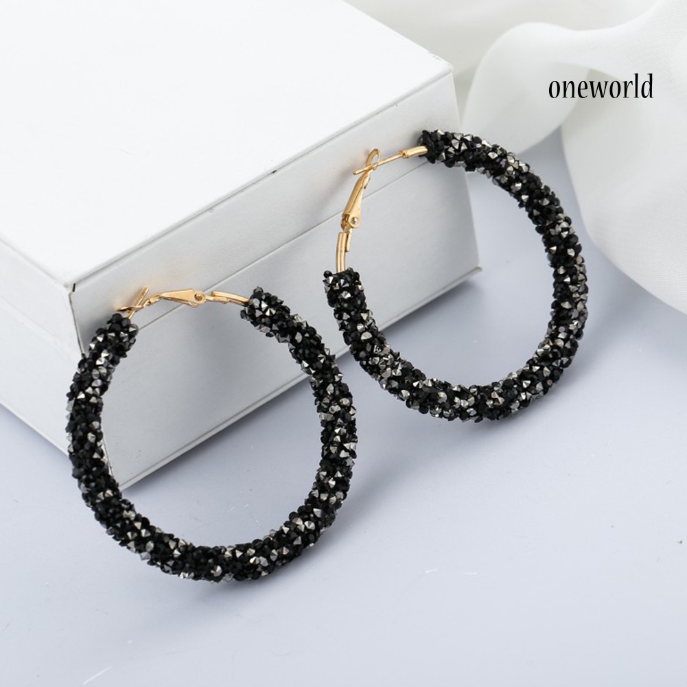 OW@ Fashion Women Circle Shape Rhinestone Inlaid Statement Hoop Earrings Jewelry