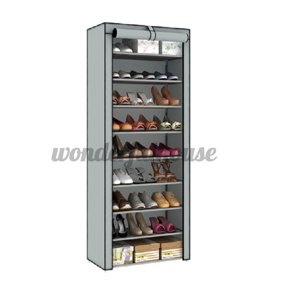 New 10 Tiers 9 Lattices Shoe Rack Shelf Storage Closet Organizer Cabinet With Cover Shopee Indonesia