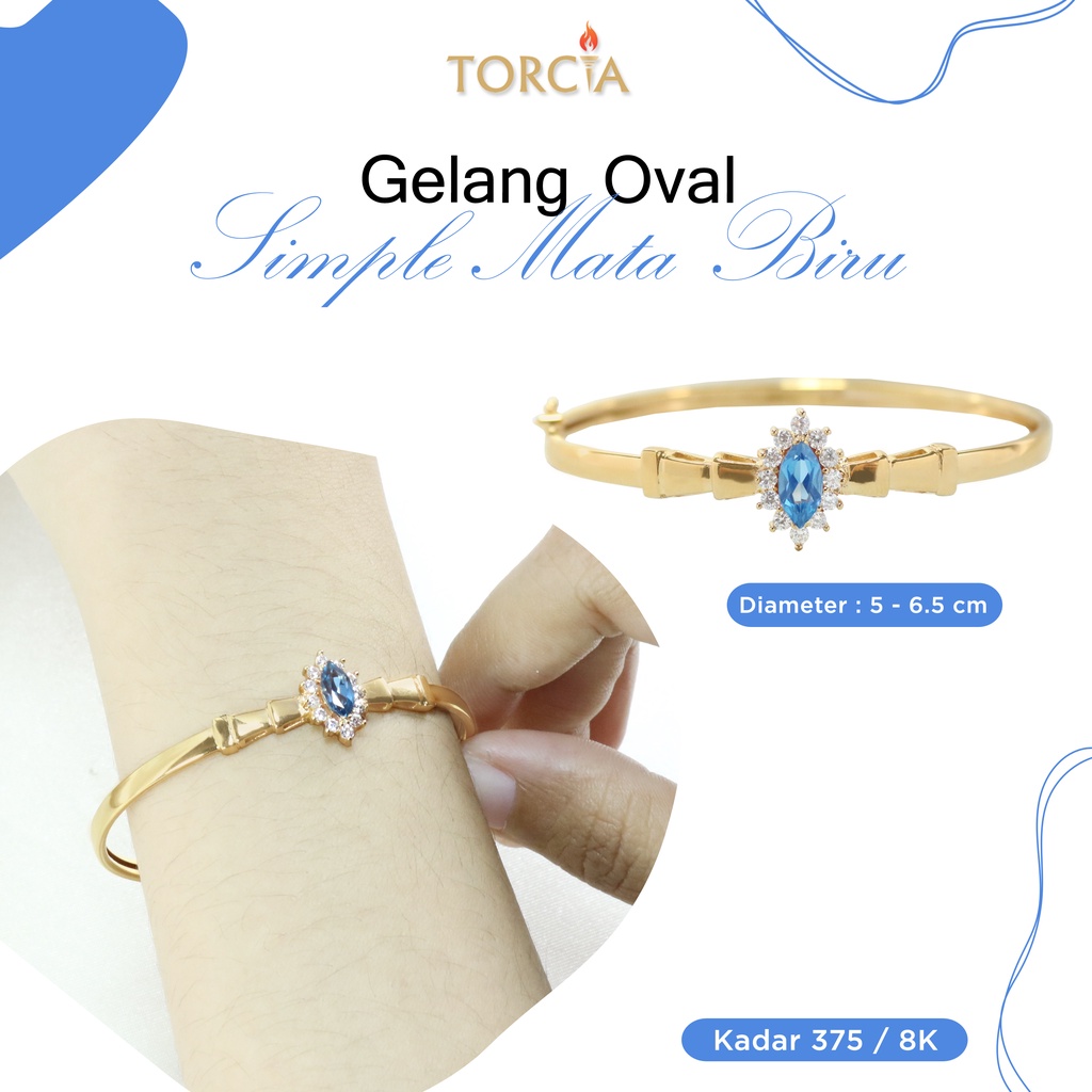 Gelang Oval Emas Asli Simple Mata Biru Kadar 375 Torcia