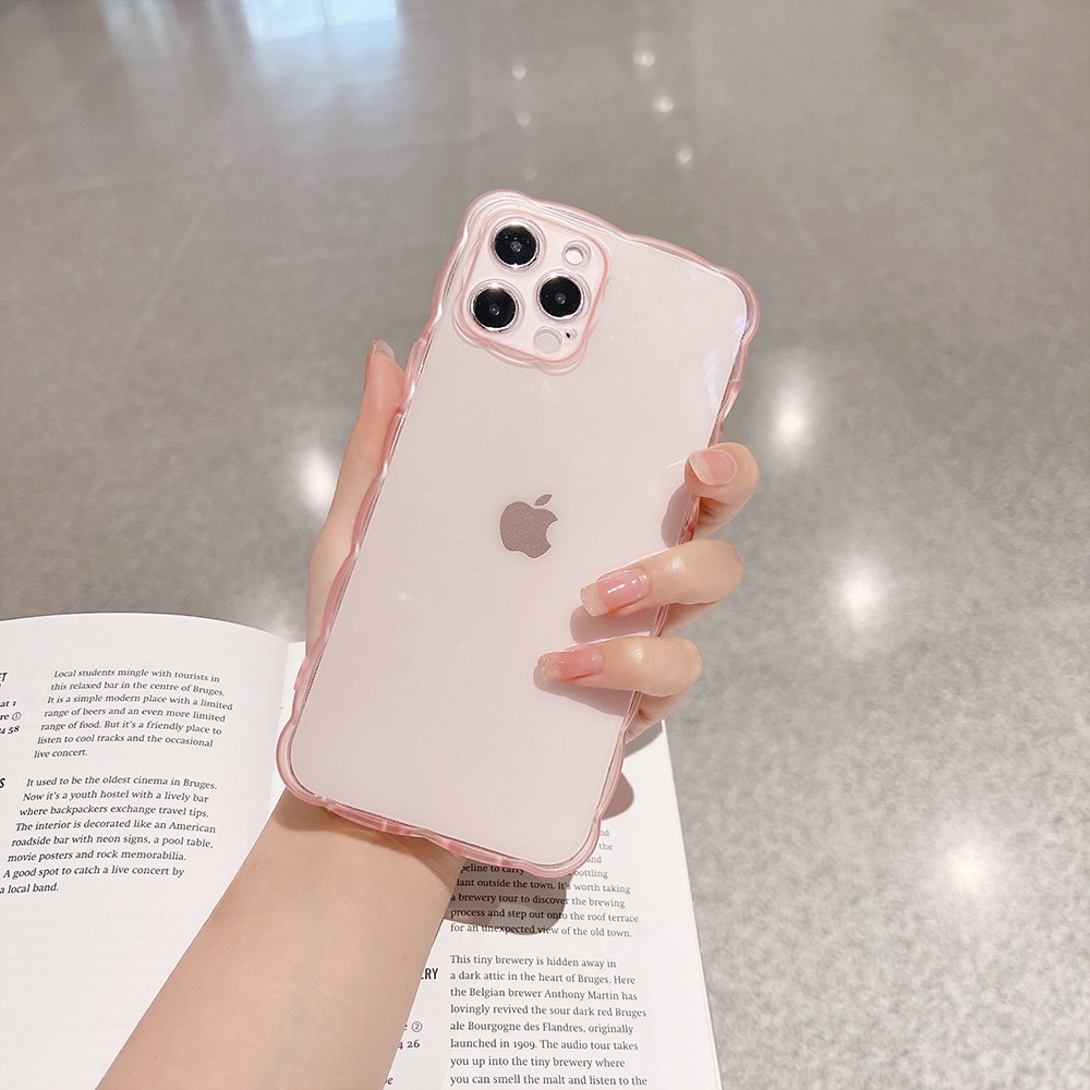 Case Pelindung Transparan Pink Gelombang Untuk IPhone 7 8 SE 2020 7P 8Plus X XS XR 11 12 13 Mini Pro Max