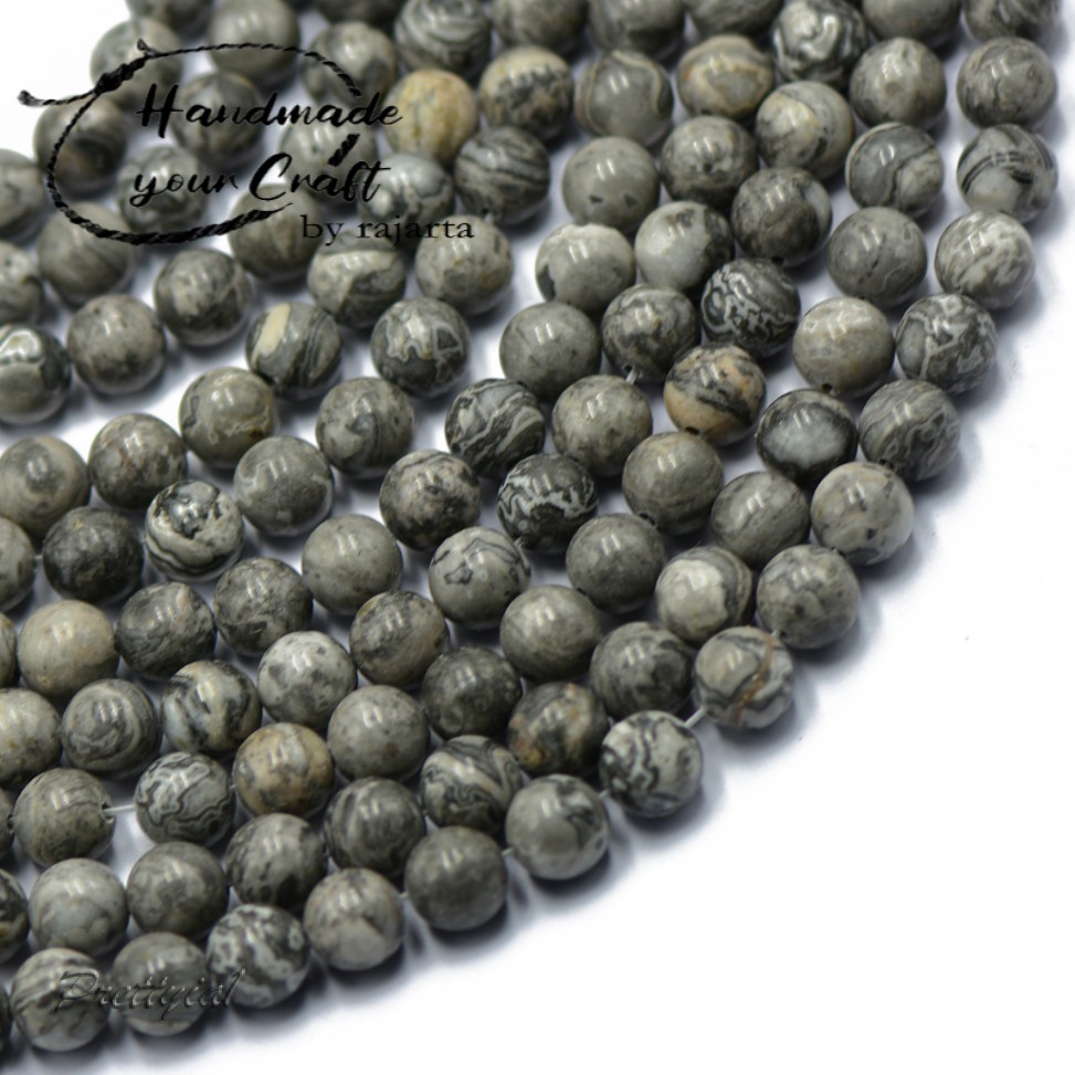 7.7 BIG SALE 8mm Butir Batu Natural Gray Jasper Gemstone Loose Beads