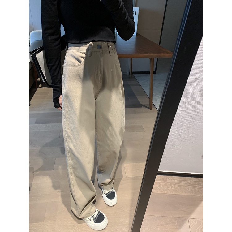 Import Korean Style Highwaist Loose Khaki Celana Jeans Panjang Wanita