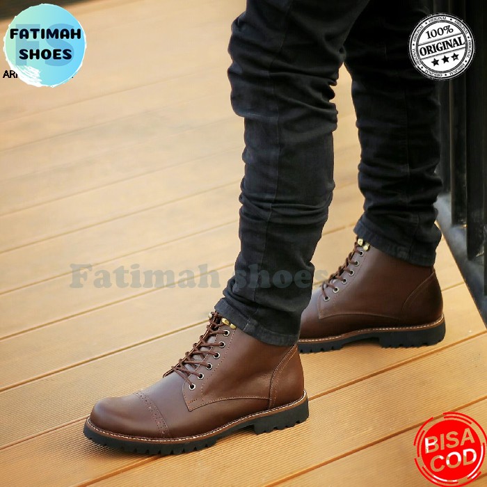 FATIMAHSHOES - Sepatu Boots Kulit Klasik Sepatu Kulit Pria Sepatu Kerja Kantor Pria Original Sepatu Tinggi Sepatu Janggel Sepatu Boot