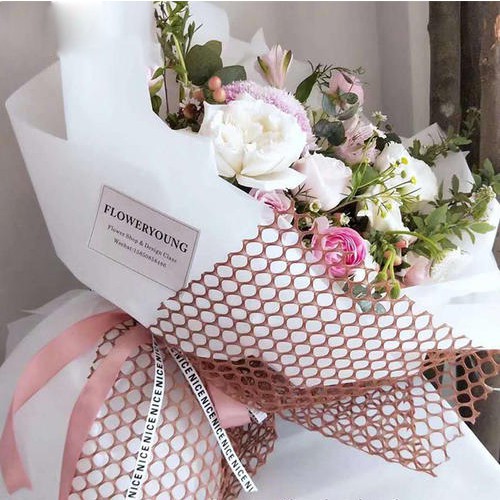 Kertas Buket Bunga Cellophane Bucket Wrapping Paper Florist Polkadot Mesh Roll