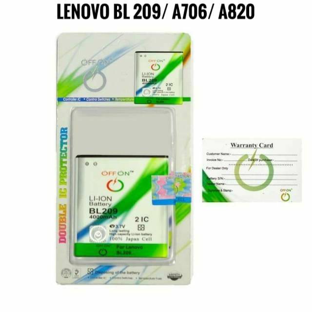 Baterai Batre Double Power OFFON Lenovo BL209 A706 A820 Battery Lenovo BL 209 A706 A820