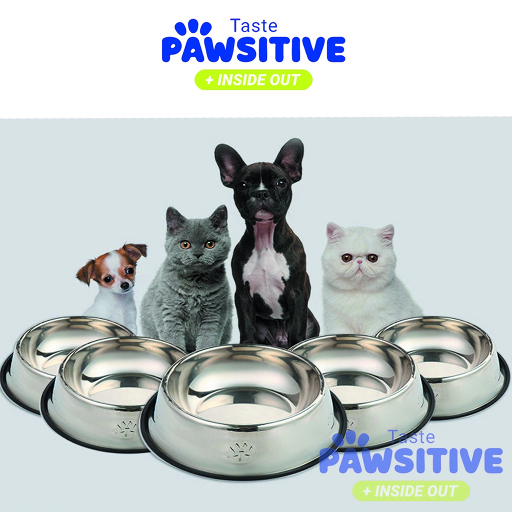 Mangkok Makan Minum Kucing Anjing Tempat Makan Kucing Anjing Stainless Steel Pet Bowl Wadah Stainles Anti Selip Tastepawsitive