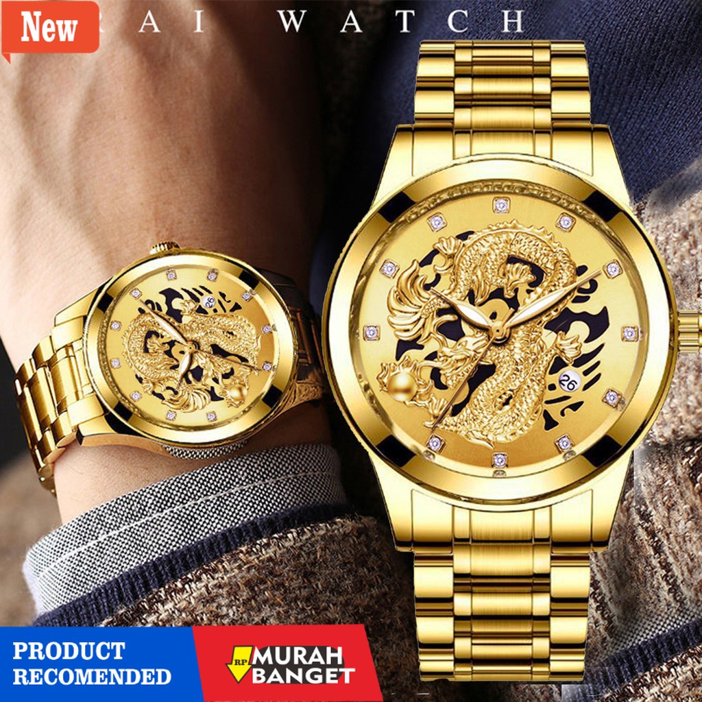Jam analog pria terbaik-  COD KUMA Quartz Men Watch Naga Gold Mewah Jam Tangan Pria / Jam Tangan Nag