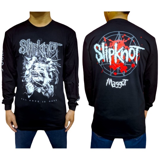 Kaos Distro Musik Premium Band SLIPKNOT Art MAGGOT Baju Lengan Panjang Murah Hitam Murah Terjangkau 