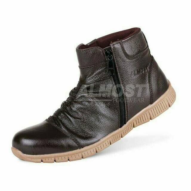 Sepatu Boots Casual Formal Kerja Pria Almost Low Boot Zipper Kulit Sapi Asli