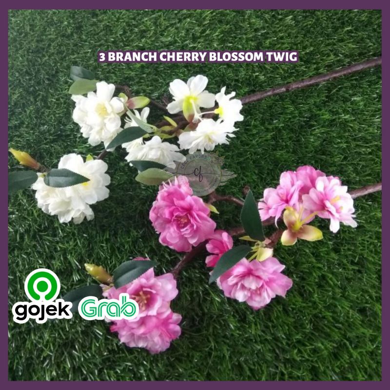 Bunga Artificial Cherry Blossom 3 Branch Cherry Blossom Twig Fwr
