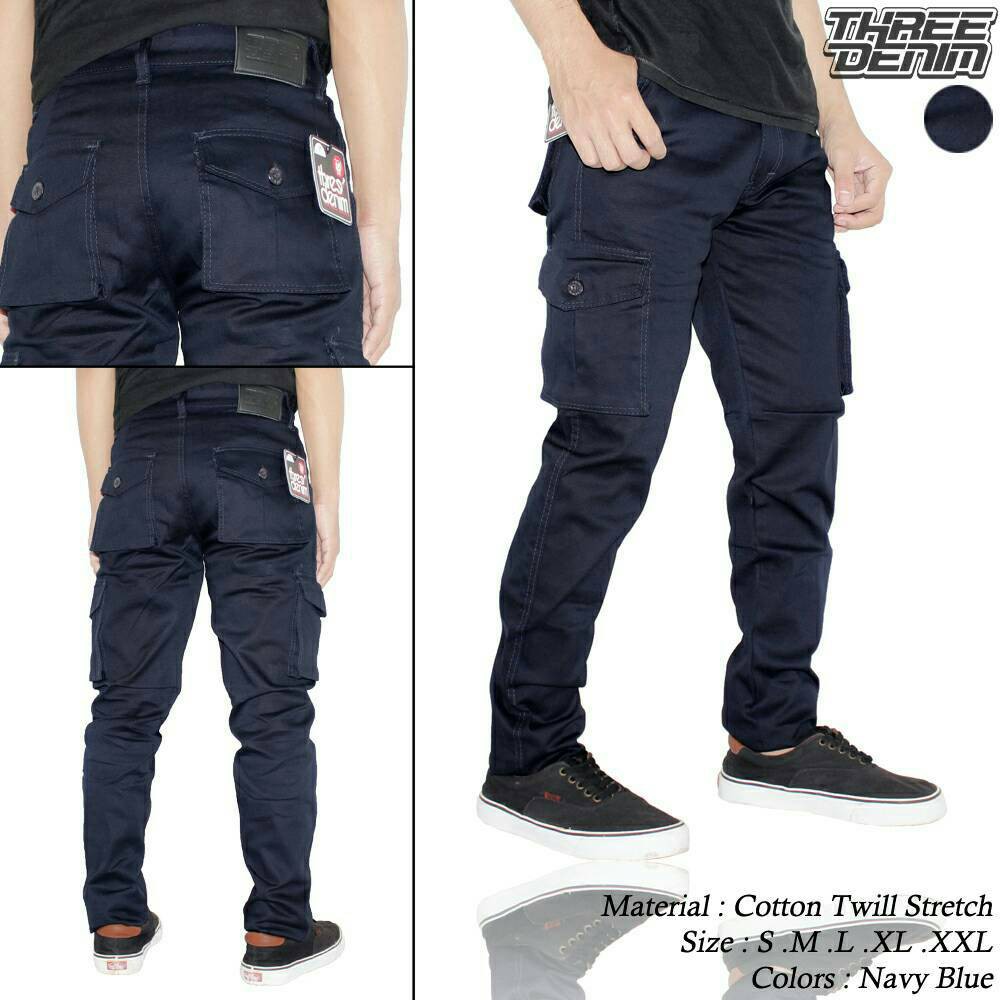 Three Denim Celana Cargo Panjang Pria PDL Outdoor Navy Big Three Denim Celana Cargo Panjang Pria PDL Outdoor Navy Big