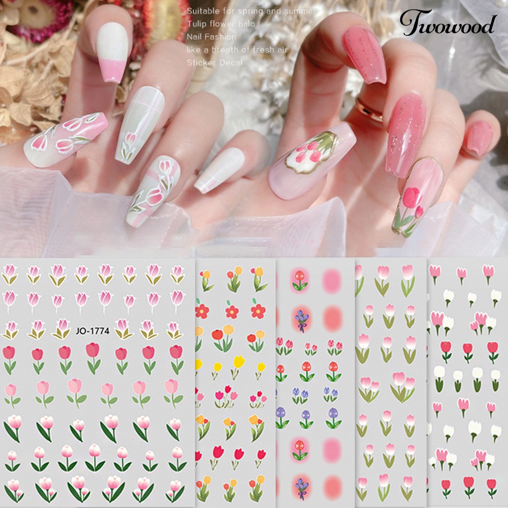 Twowood Stiker Kuku Motif Bunga Tulip Untuk Nail Art DIY