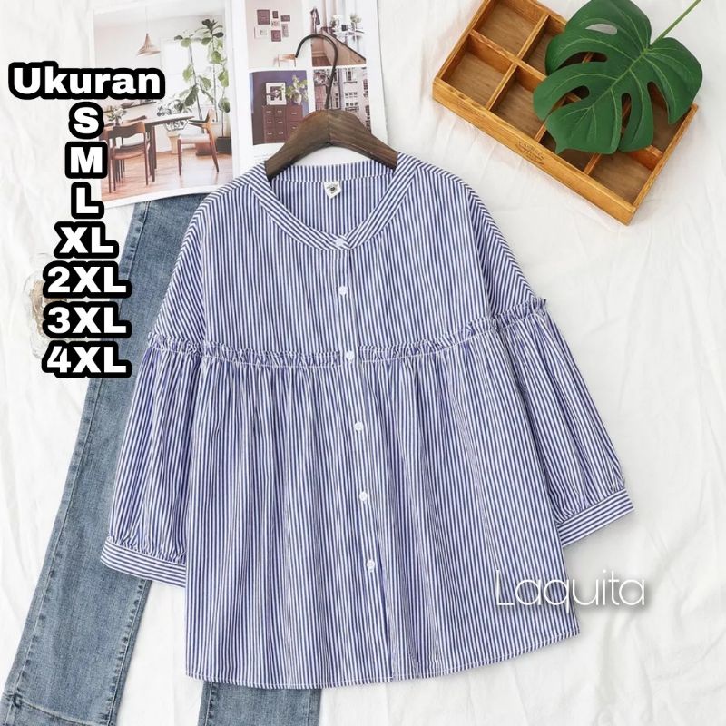 Laquita Blouse Salur Big Size Ukuran Size S M L XL 2XL 3XL 4XL XXL XXXL  XXXXL 2L 3L 4L 5L  Atasan Blouse Wanita Jumbo Atasan Big Size Kemeja Kerja Korea Over Size