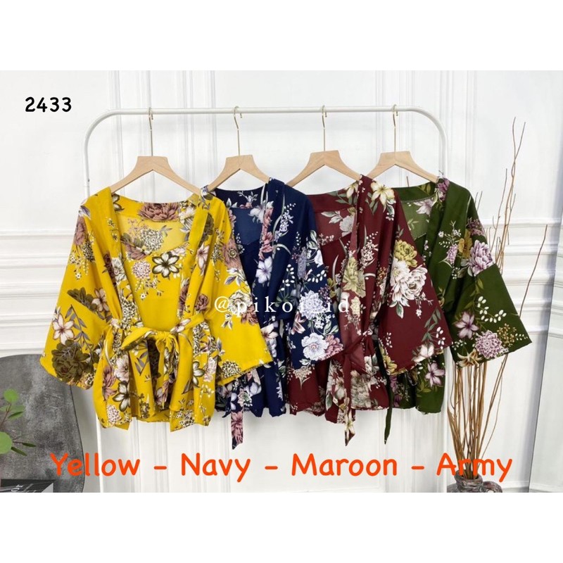 Kimono set summer / cardigan bunga wanita / floral blouse satin / tanktop pantai 2 in 1 camisole 243