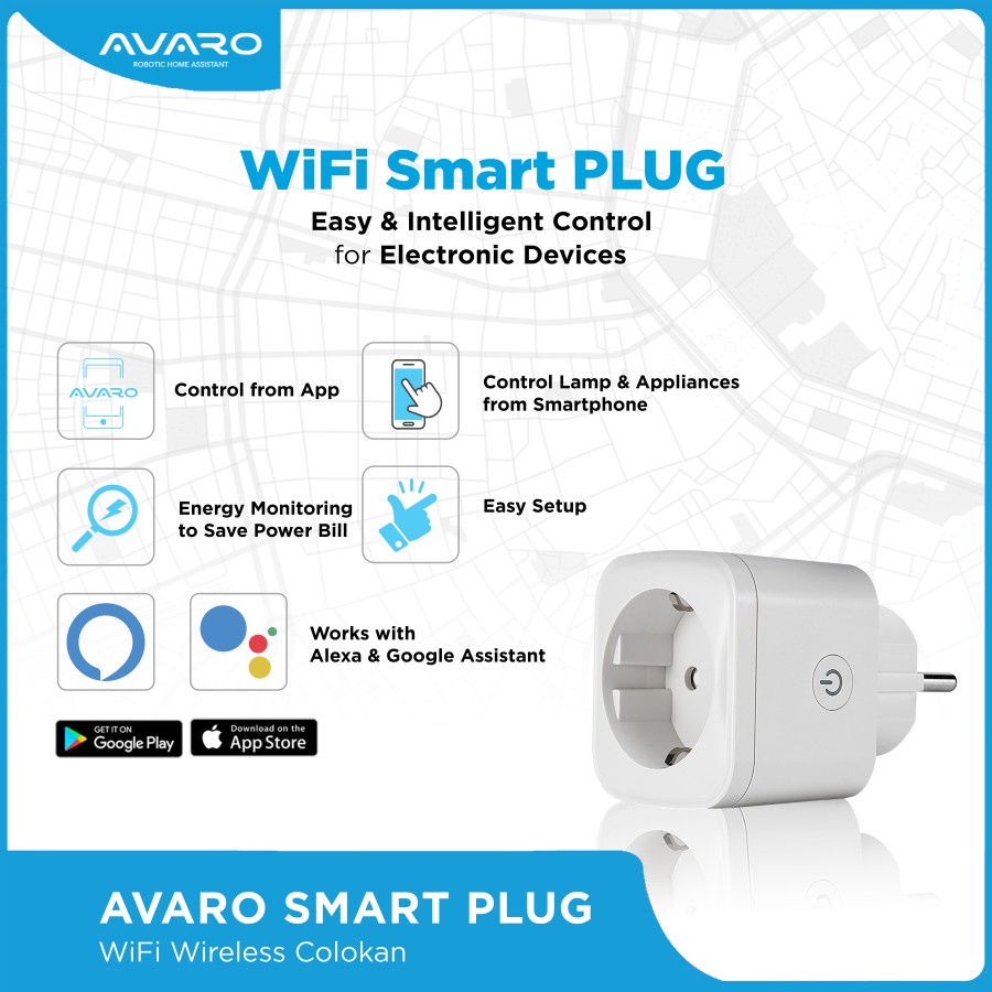 WiFi Smart Plug AVARO- AVARO Smart Plug WiFi 2.4Ghz 16A IoT Smart Home