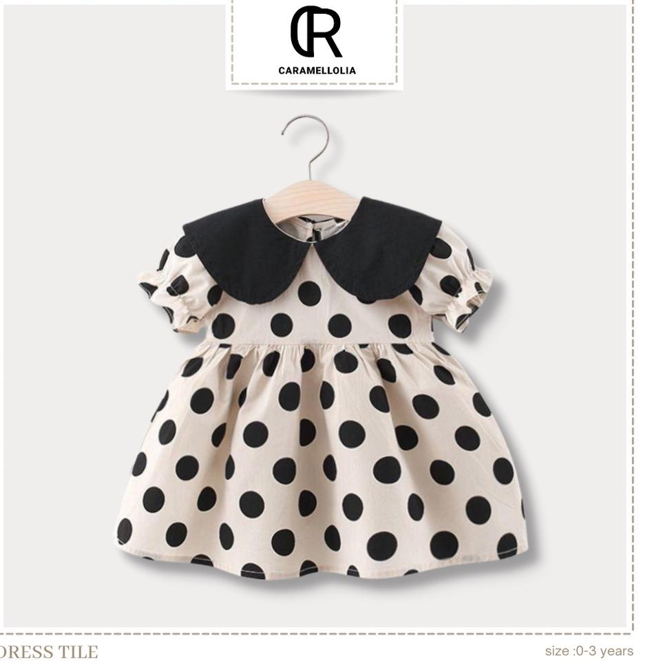 Barang Pilihan.. Dress anak perempuan dres bayi perempuan polkadot hitam baju bayi perempuan import 