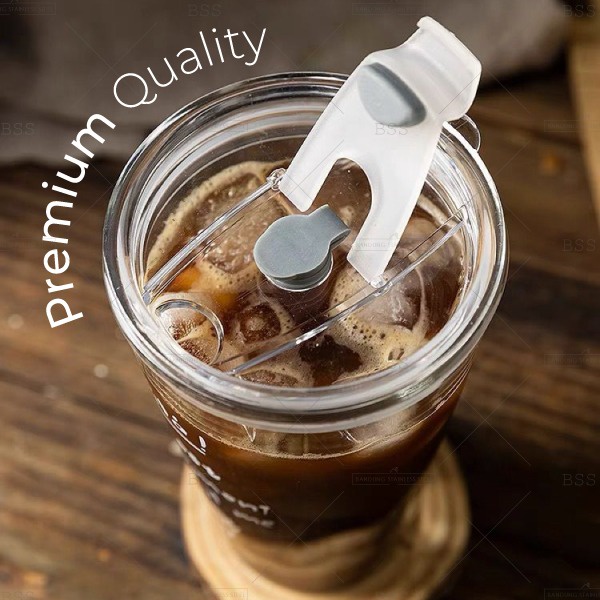 Tumbler Kaca Aesthetic 450ml Gelas Minum Kopi Anti Panas Dengan Sedotan Kaca Simple Elegan Glass Cup