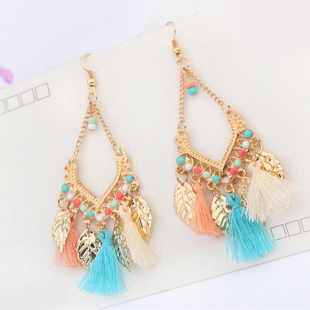 Hu Hu Hu Hu Hu Alat Bantu Pasang Kacamata♡ Anting Kait Gantung Bahan Metal Desain Daunrumbai Gaya Bohemianetnik Untuk Wanita