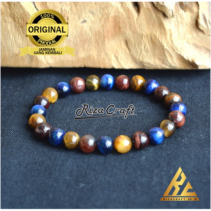 Happy Tuummy Gelang Kombinasi Batu Akik Red Blue Yellow Tiger Eye Asli Merah Biru Kuning Akik Alam