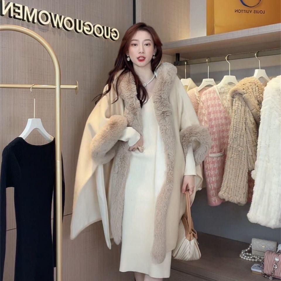 IMPORT VANILLA WOMAN WIINTER AUTUMN FUR CAPE PONCHO JAKET JUBAH WANITA MUSIM DINGIN KOREAN STYLE