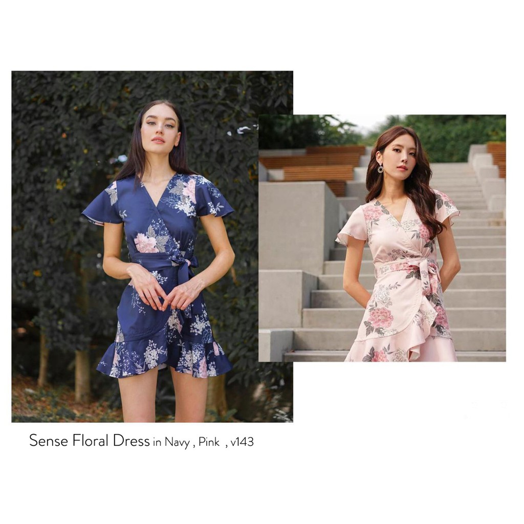 SENSE FLORAL DRESS baju cewe import mini dress tali pita depan rample fashion ala korea