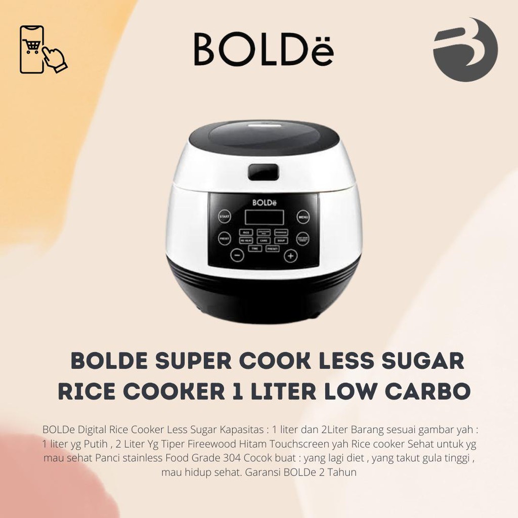 BOLDe Rice Cooker Magic Com Digital Bolde Super Cook Less Sugar low carbo Kapasitas 1L 1 Liter Black Edition Magicom Rice cooker BOLDe Super Cook Less Sugar