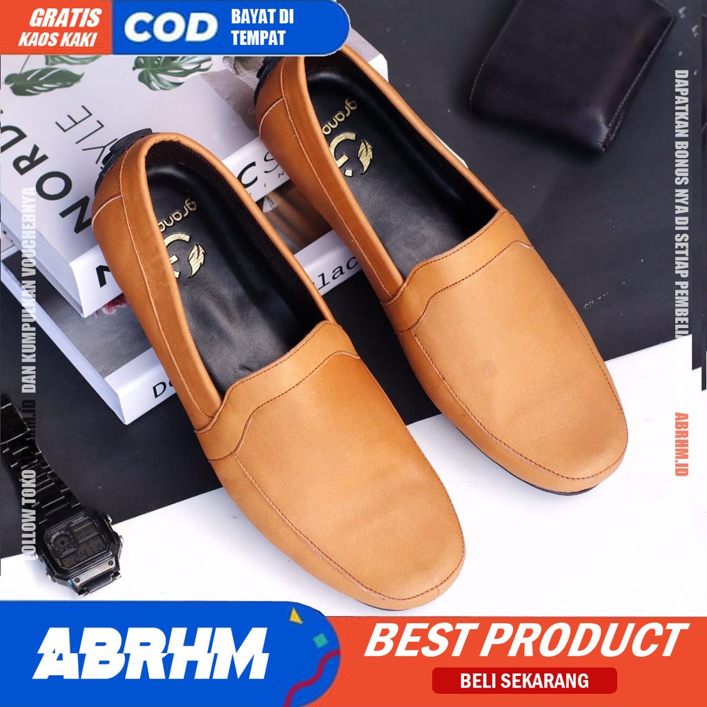 ABRHM x POLAS Sepatu Slip On Pria Sepatu Pria Casual Anti Slip Sepatu Kerja Cowok / Cowok Sepatu Kasual Santai Kekinian