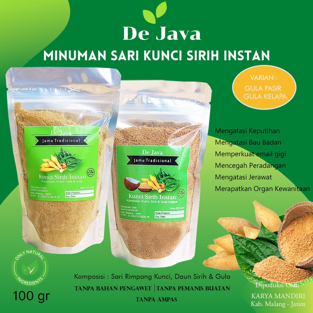 

Kunci Sirih Instan Dejava Kunci Sirih Bubuk Minuman Jamu Tradisional Sari Kunci Sirih Tanpa Ampas Gula Putih Gula Kelapa Coconut Sugar 100 gram