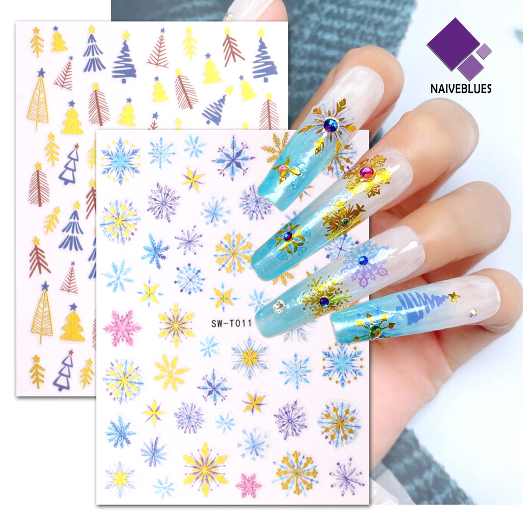 Naiveblue Stiker Kuku Motif Snowflake Warna-Warni Tahan Air Untuk Nail Art DIY