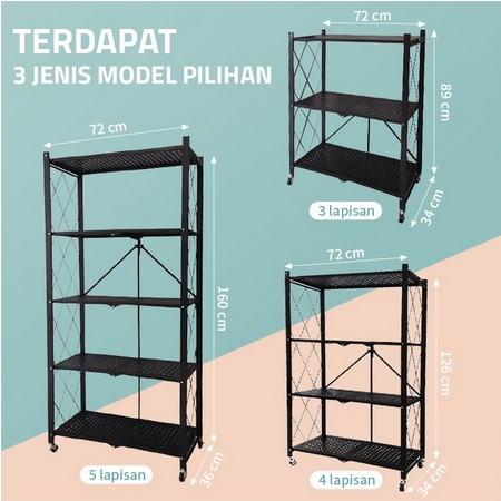 Rak Susun Serbaguna Rak Dapur Rak Penyimpanan Serbaguna Beroda Tanpa Instalasi Queen Folding 3 dan King Folding 4 Tingkat