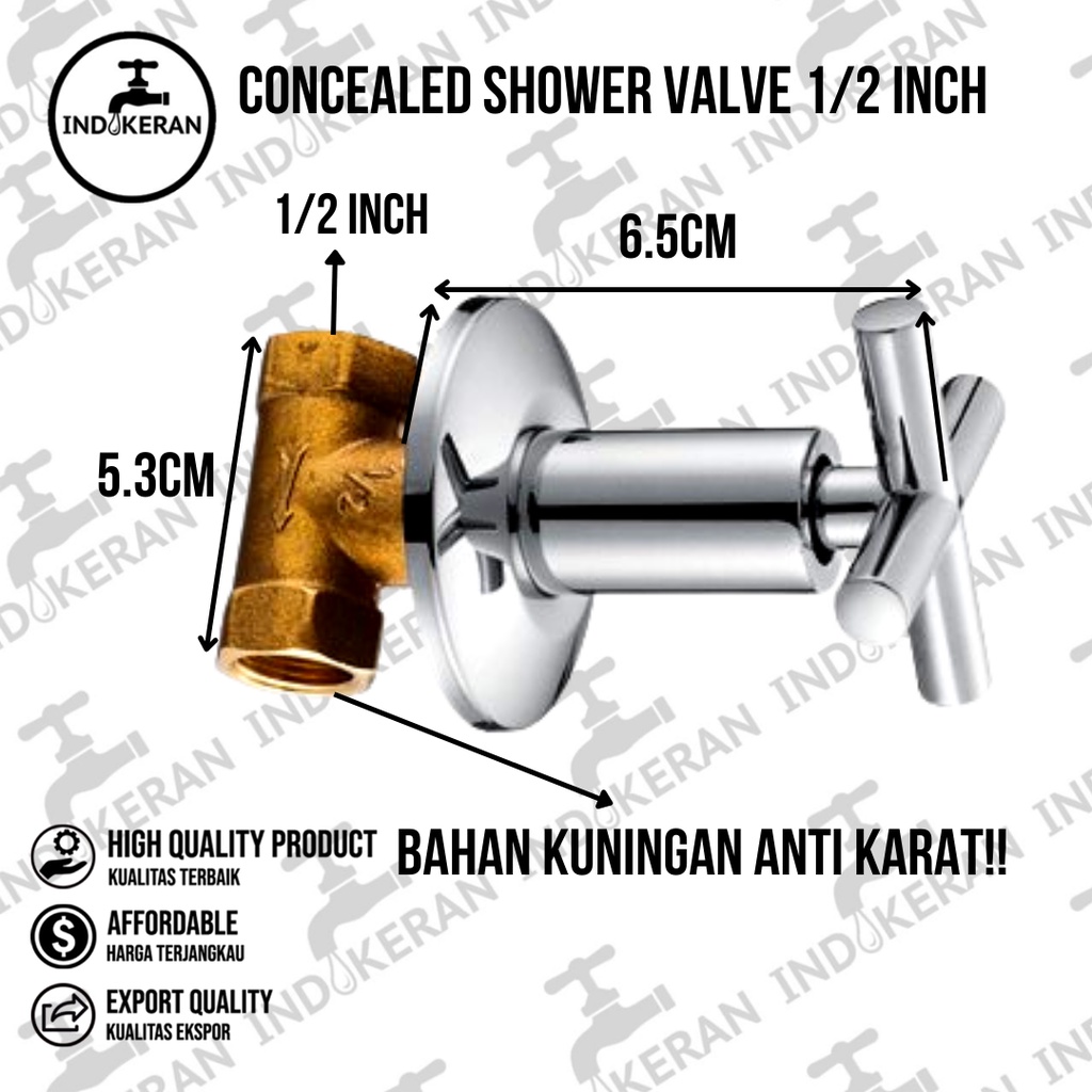 INDOKERAN - Stopkran Tanam Shower Kuningan Baling Baru 1/2 Inch