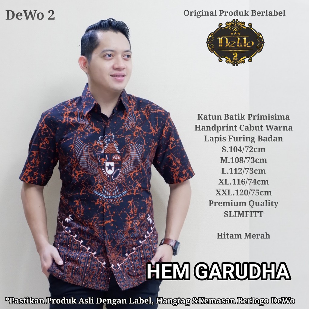 GARUDHA Kemeja Batik Pria Lengan Pendek Katun Halus FULL FURING Dewo