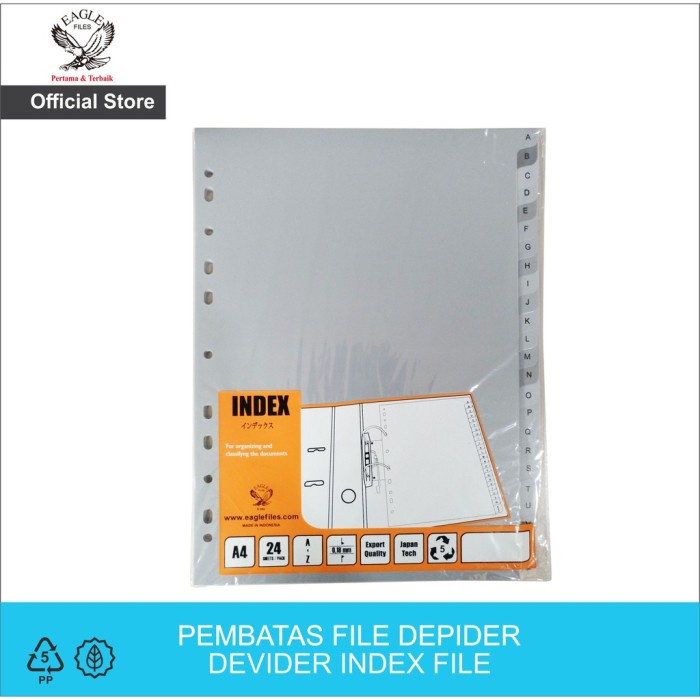 

Jual Eagle Pembatas Odner Divider Index File Divider A4 / A-Z Tabs Sale!!!