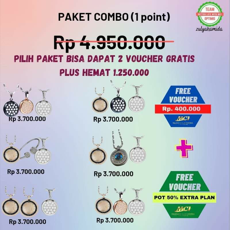 paket combo produk mci. ..kalung..gelang kesehatan anti radiasi