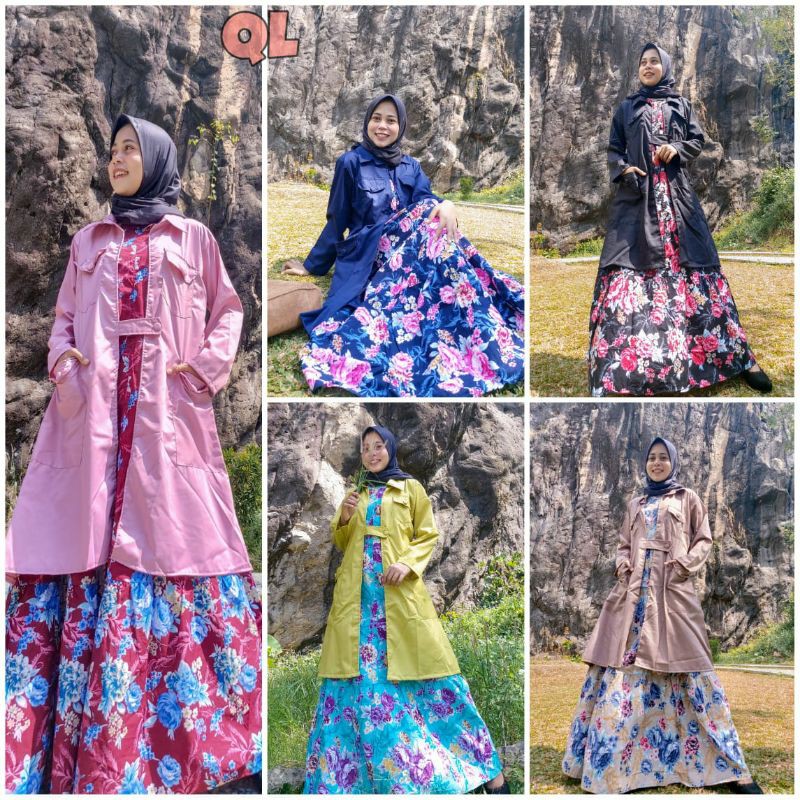 FLOWER COAT DRESS BY QL//GAMIS MOTIF BUNGA //GAMIS TOYOBO //TOYOBO ROYAL MIX