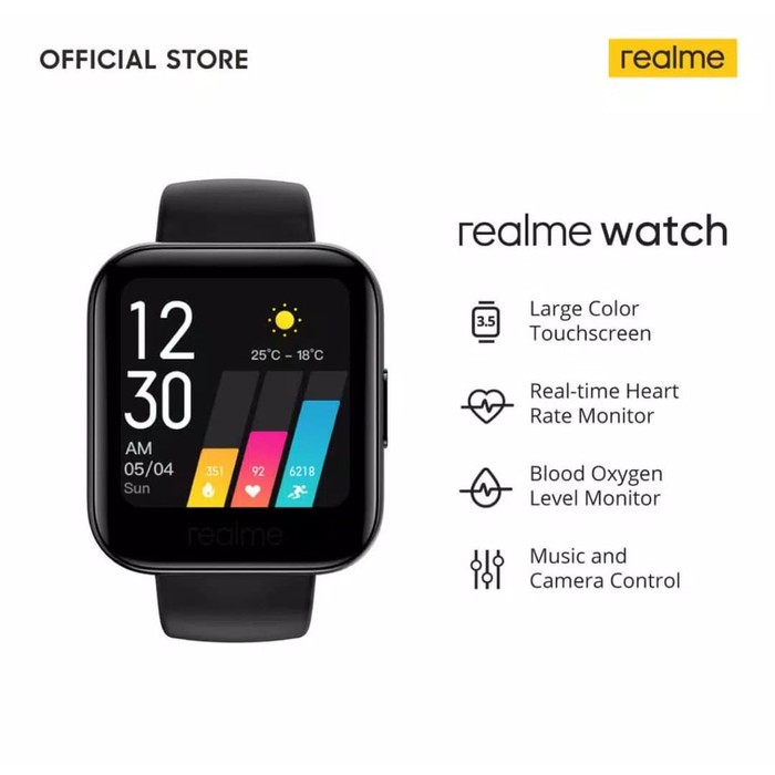 Realme Watch Large Color Touchscreen, Blood Oxygen Level Monitor - Garansi Resmi