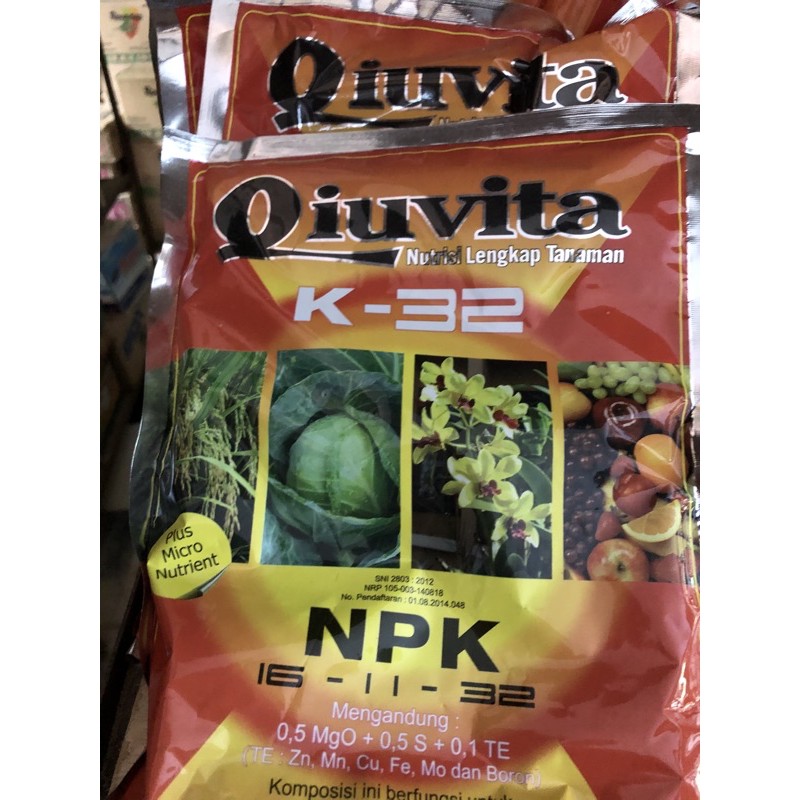 Pupuk Daun Qiuvita K-32 NPK 16-11-32 Ukuran 500 gram warna Orange
