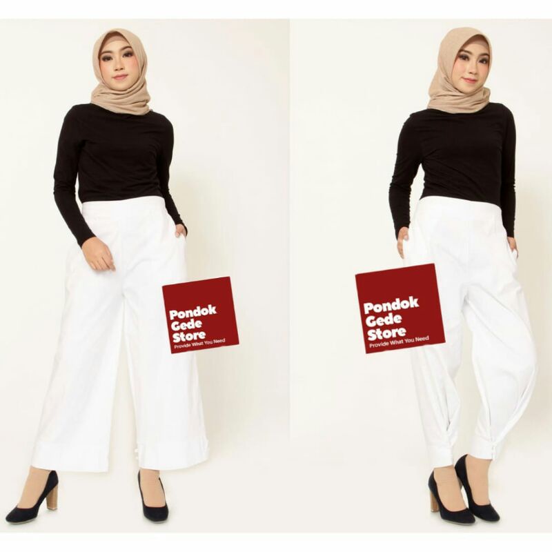 Celana Cewek 2 In 1 Baggy Pants Warna Putih Kulot Bawahan Wanita Celana Kekinian Gaya Terbaru