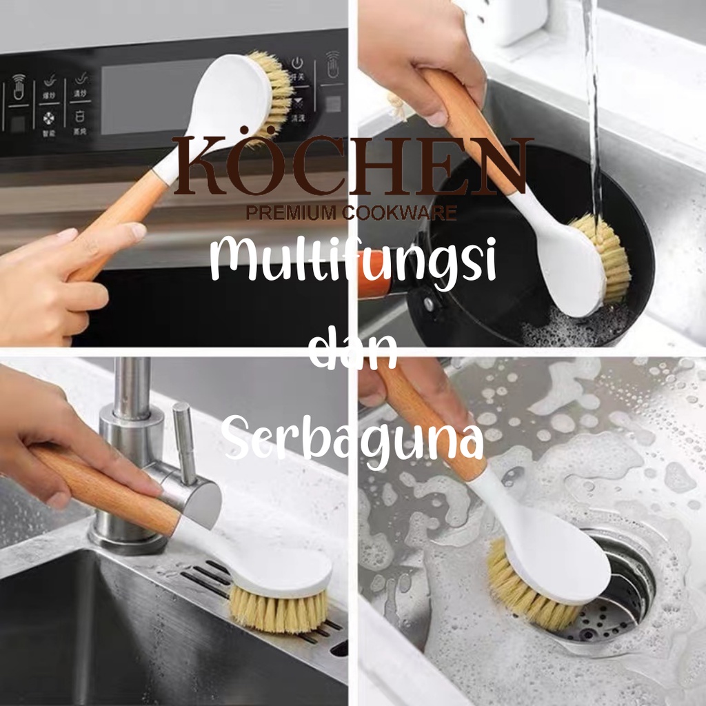 MYKOCHEN.INA Wooden Cleaning Tools Sikat Serbaguna Korea Aesthetic Minimalis Kitchen Brush Pot Cleaning Tool Diswashing Wood Brush Multifungsi Sikat Cuci Piring