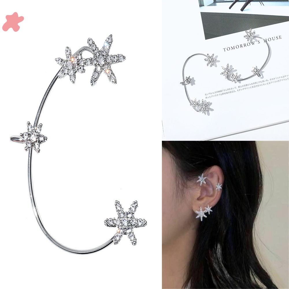 1pc Anting Klip Tanpa Tindik Bentuk Snowflake Untuk Wanita