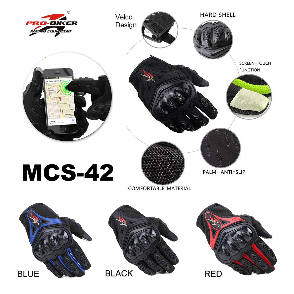 Sarung Tangan Motor Gloves MCS-42 Full Finger Touch Screen M L XL XXL Pro Biker Glove MCS42 ProBiker