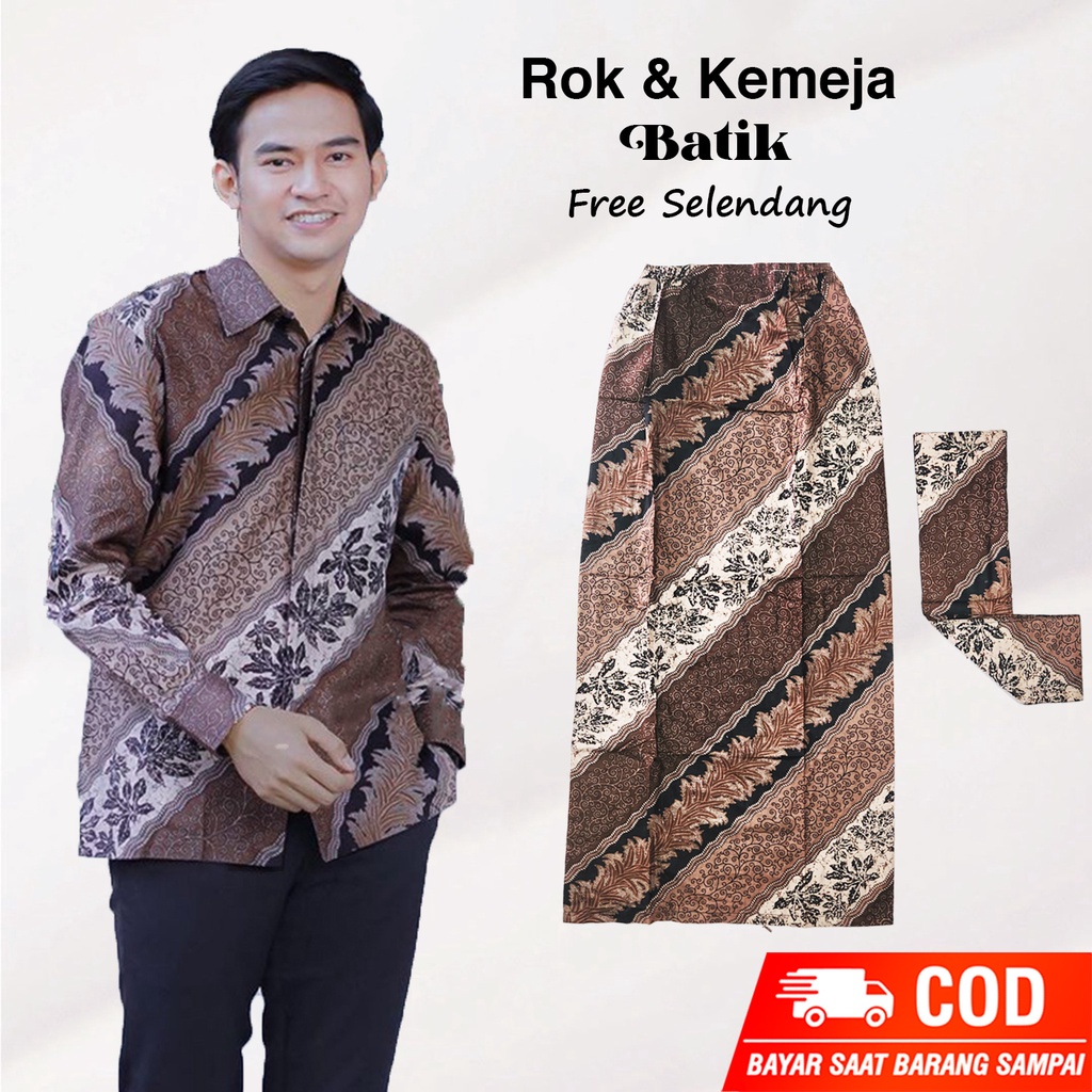 GALERIBATIKSOLO - BISA BAYAR DI TEMPAT COUPLE KEMEJA DAN ROK SLENDANG BATIK KONDANGAN TERMURAH KEMEJA PRIA SIZE M L XL ROK BATIK SPAN MODERN 2022