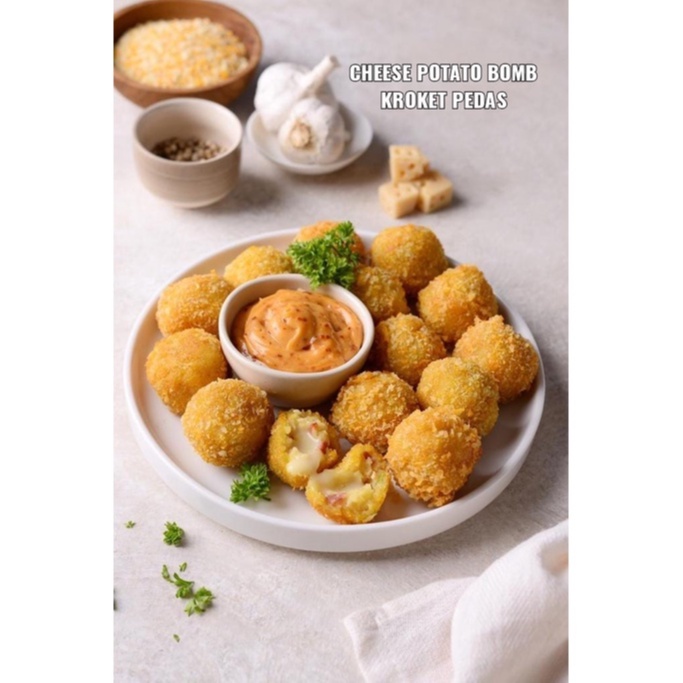 

Frozen Kroket Ayam Smoked Beef Keju dengan Mayonais Pedas